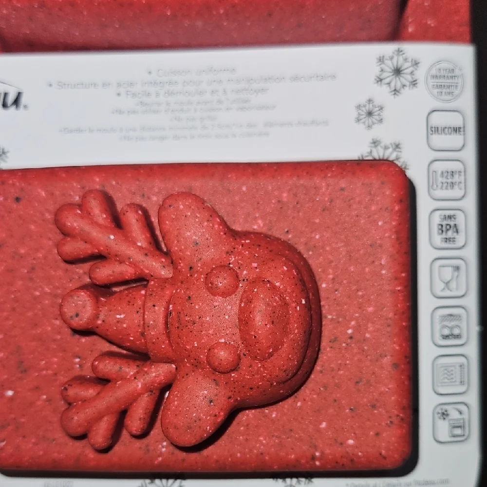 Trudeau Red Holiday Silicone Six Loaf Baking Mold SET OF TWO!